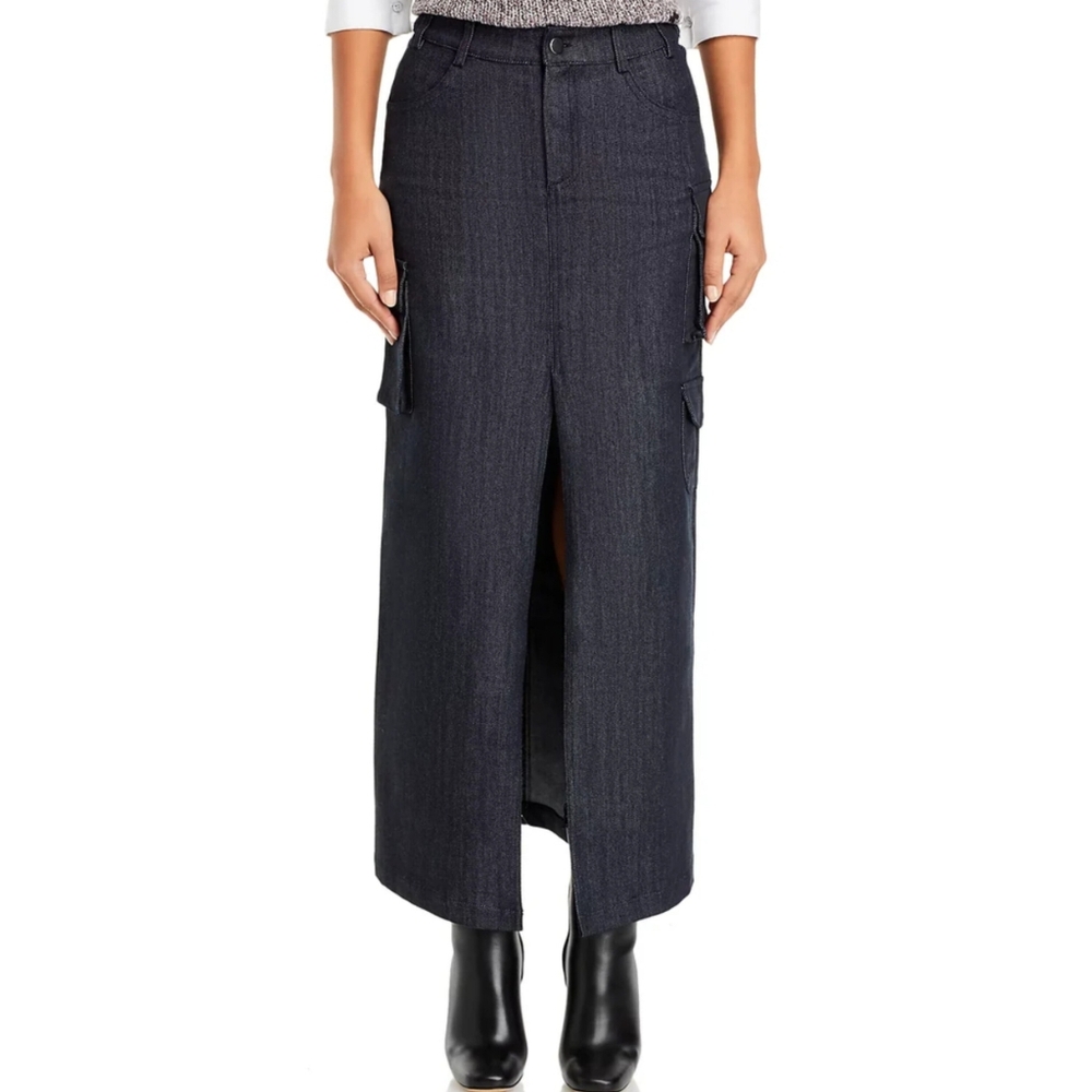 🔥Line & Dot Mora Dark Blue Denim Maxi Skirt with Slit - Picture 6 of 12